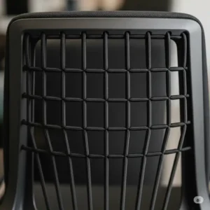 Close-up view of the elastic bungee cords on a high-back office chair, showcasing flexibility and breathability.