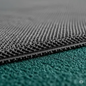 "Close-up view of the unique gripper backing on an office chair mat for thick carpet, specifically designed to firmly hold to thick carpet without slipping."