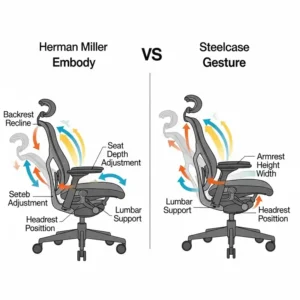 Understanding ergonomics in the context of **herman miller embody vs steelcase gesture** chairs, with detailed adjustment points.