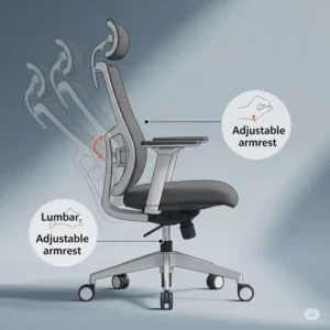 Illustration showcasing the ergonomic design features of a comfortable office side chairs, emphasizing back support and armrests.