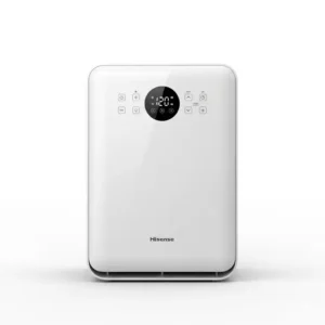 Front view of a Hisense air purifier showcasing its sleek design and user-friendly control panel.