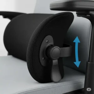 Close-up of adjustable lumbar support on an office chair for sciatica pain relief.