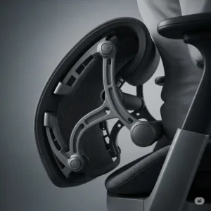 Close-up of the Steelcase Gesture's adjustable lumbar support system, emphasizing its unique contour and flexibility. aeron vs leap v2