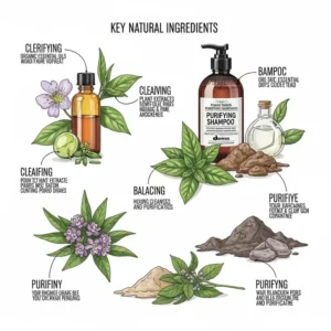 Key natural ingredients found in Davines Purifying Shampoo, known for their purifying properties.
