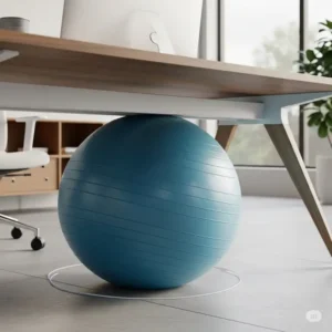 "Close-up illustration of a pilates ball office chair setup, highlighting its use as a unique and active office chair solution."