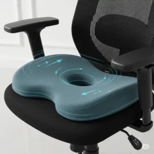 Image showcasing the pressure-relieving seat cushion of an office chair for sciatica sufferers.