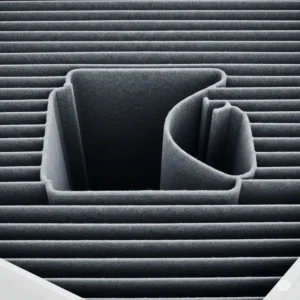 Detailed shot of a coway air purifier filter HEPA filter, emphasizing its pleated structure for trapping allergens and airborne particles.