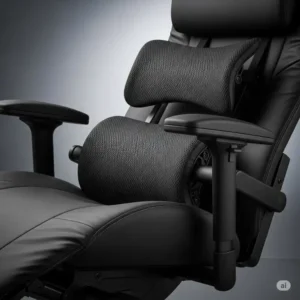 "Close-up of the advanced ergonomic features on a zero gravity office recliner, including adjustable lumbar support and padded armrests."