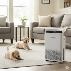 austin air purifier Pet Machine air purifier in a pet-friendly home, effectively removing pet dander and odors for cleaner air.
