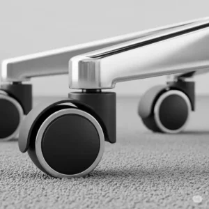Image highlighting office chair casters optimized for smooth gliding on carpeted surfaces, often with harder wheels.