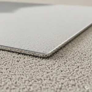 "Side profile of an office chair mat for thick carpet, clearly showing its sturdy construction and how it sits flush and stable on thick carpet fibers."