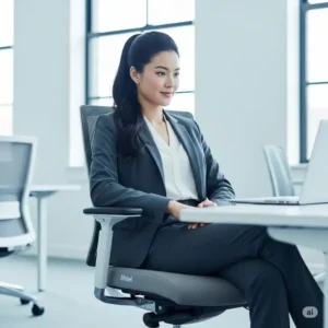 Person comfortably seated in an Allsteel office chair, demonstrating the superior comfort for long hours of work.
