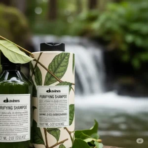 Rich, purifying lather of Davines Purifying Shampoo, demonstrating its effective cleansing action.