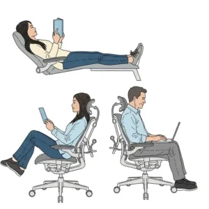 Showcasing the broad flexibility and adjustability of the Steelcase Gesture, important for users considering **herman miller embody vs steelcase gesture**.