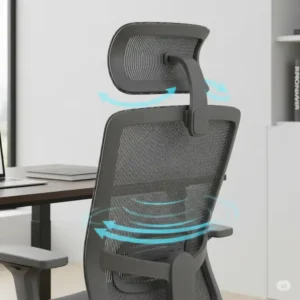 Detailed view of a supportive headrest on an office chair for sciatica, aiding overall spinal alignment.