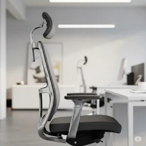 "Side profile of office chair headrest design."