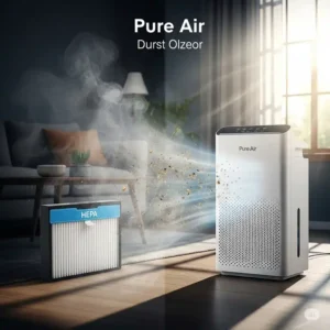 Visual representation of a pure air air purifier effectively removing smoke particles and lingering odors from indoor air, creating a cleaner atmosphere.