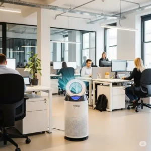 An airdog air purifier enhancing air quality in a professional office setting, promoting a healthier and more productive work environment.