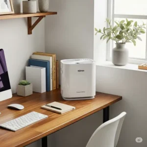 Compact Holmes air purifier seamlessly fitting into a small apartment or office space.