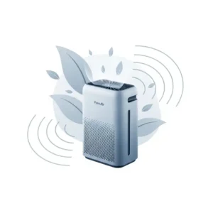 Icon or graphic signifying quiet operation of a pure air air purifier, with sound waves indicating low noise levels, ideal for bedrooms or offices.