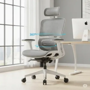 Office chair for sciatica with smooth-gliding casters and 360-degree swivel, offering mobility and reducing strain.