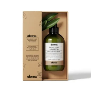 Full range of Davines products, featuring the Davines Purifying Shampoo as part of a complete haircare routine.