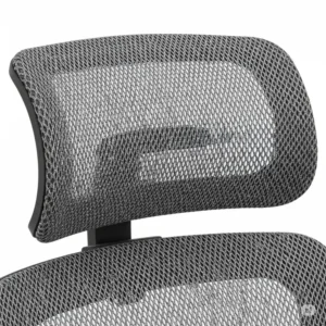 "Detail of breathable mesh office chair headrest material."
