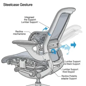 Illustration of the integrated lumbar support and recline in the Steelcase Gesture, relevant for **herman miller embody vs steelcase gesture** comparisons.