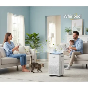 Whirlpool air purifier effectively removing pet dander and odors, creating a fresher home environment for pet owners.