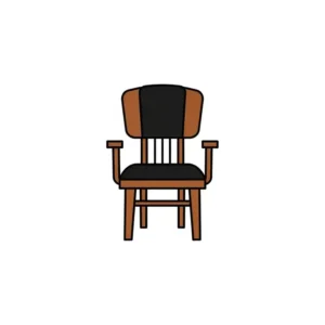 "Minimalist icon representing a classic wood office chair, ideal for navigation."