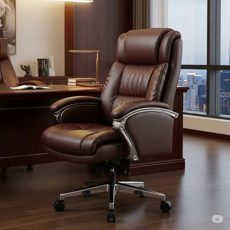 Luxurious genuine leather office chair with high back and ergonomic design, perfect for executive comfort.