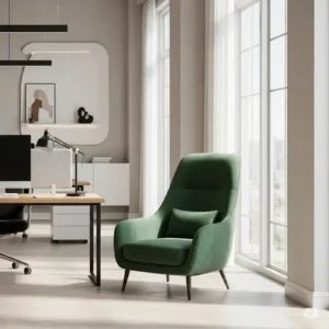 A stylish modern office accent chair in a contemporary workspace, adding comfort and a touch of elegance.