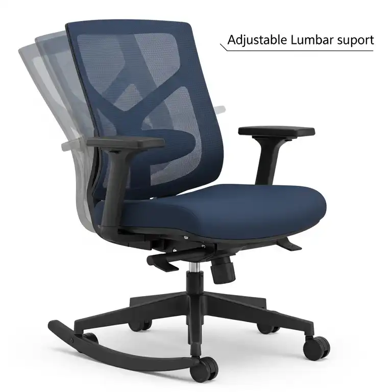 Ergonomic office chair rocker with adjustable lumbar support, ideal for comfortable long hours at a desk.