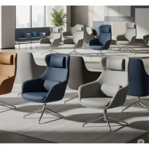 Illustration of ergonomic and comfortable office waiting room chairs, designed for guest relaxation and support.