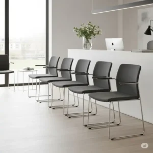 Contemporary office reception chairs in a minimalist design, showcasing sleek lines and durable upholstery.
