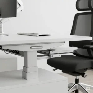 Close-up of an ergonomic office desks discount, highlighting its comfortable design and adjustable features.