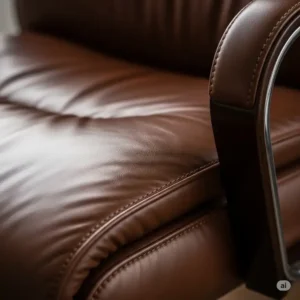 Close-up detail of supple genuine leather texture on a premium office chair.