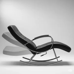 Side view of an office chair rocker fully reclined, demonstrating its smooth rocking mechanism.