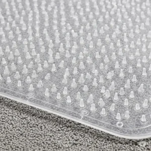 Office chair effortlessly gliding across an office chair mat for carpeted floors polycarbonate, illustrating smooth movement and reduced floor wear.