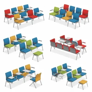 Illustration showcasing flexible, modular office waiting room chairs that can be configured in various layouts to suit different spaces.