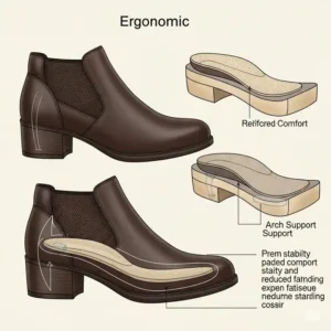 An illustration of comfortable women's office boots with a low, sturdy heel, emphasizing ergonomic design for long workdays.

File Name: 4-black-chelsea-office-boots