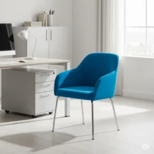A vibrant blue office accent chair adding a striking pop of color and personality to an otherwise neutral office environment.