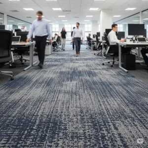 Durable commercial office rug in a high-traffic area, designed for long-lasting performance.