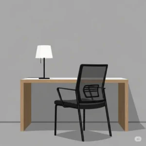 Simple illustration of a minimalist office desk with a chair, emphasizing clean lines and uncluttered space.