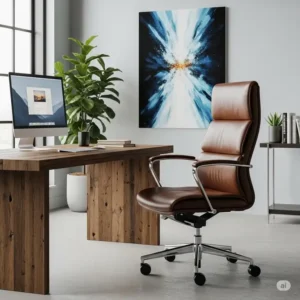 Sleek genuine leather office chair complementing a contemporary and stylish office environment.