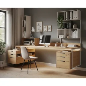 Creative custom office desk solution designed for maximizing productivity in a compact or small home office space.