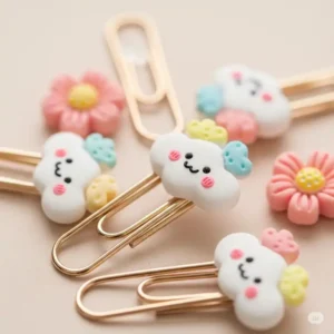 A delightful assortment of tiny, cute erasers in various shapes, from fruits to desserts, ideal for a cheerful workspace.
