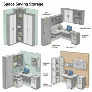 Illustration of a luxurious credenza office setting in an executive suite, emphasizing its role in high-end office design and functionality.