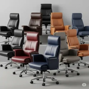 Variety of genuine leather office chair color options including classic black and rich brown.