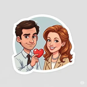 Sweet "The Office sticker" featuring a charming illustration of Jim Halpert and Pam Beesly, beloved characters from the show.